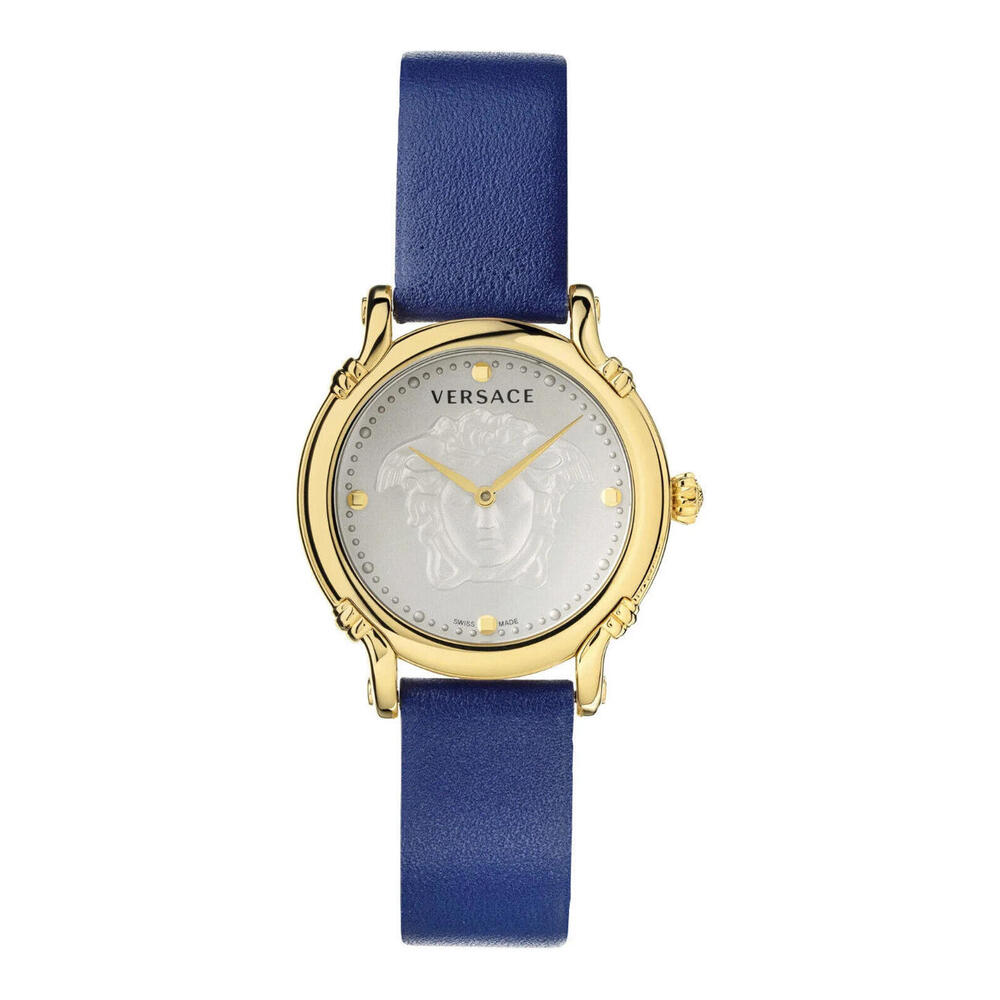 Versace Women's VEPN00420 Safety Pin Swiss Made Gold IP Blue Leather Watch